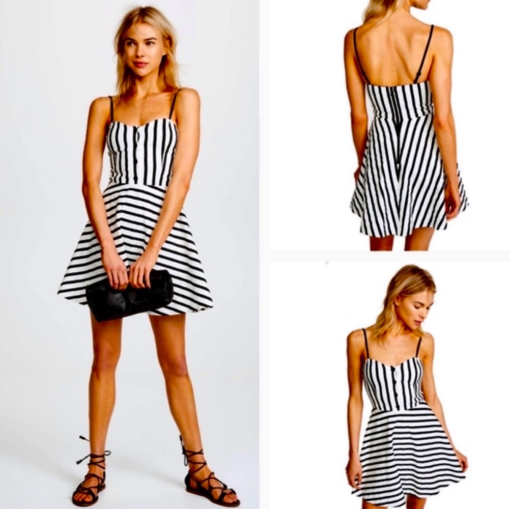 Alice + Olivia “Nella” Monochrome Black and White Striped Mini Dress- Sz 0